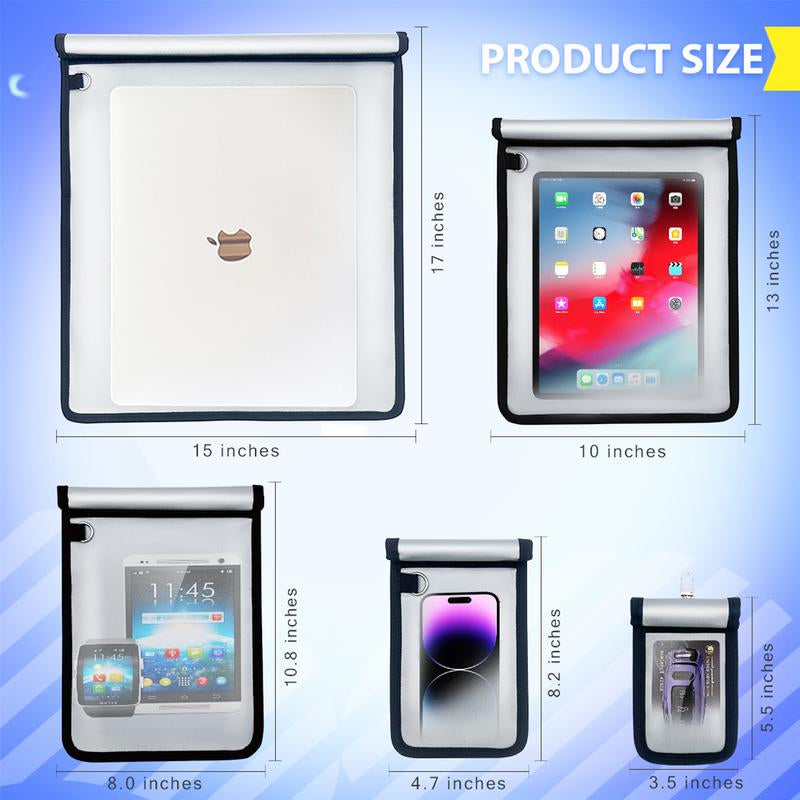 Faraday Bags, 5 Pack Faraday Cage with Key Fob Protector, Fireproof Waterproof Bag EMP Proof Signal Blocker, Anti-Theft RFID Blocking Pouch Organiser for Laptops, Tablets, Phones, Car Keys, Electronics