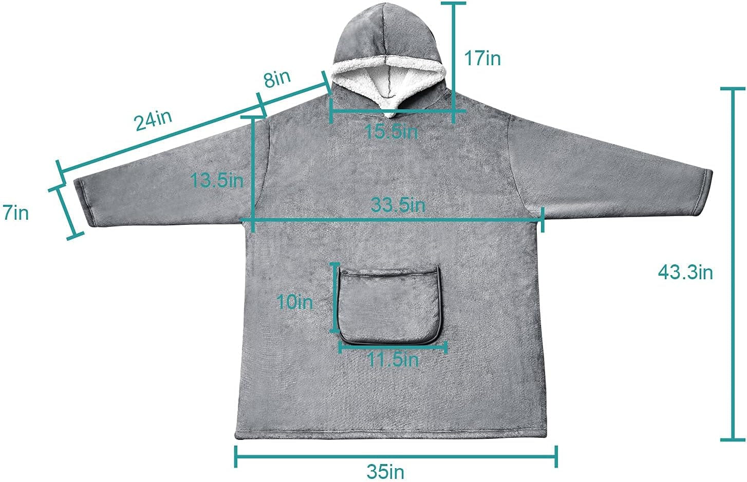 Cozy Oversized Sherpa Hoodie Blanket Sweatshirt - Soft Flannel Fleece with Sleeves & Pocket, One Size Fits All (Grey, Medium)