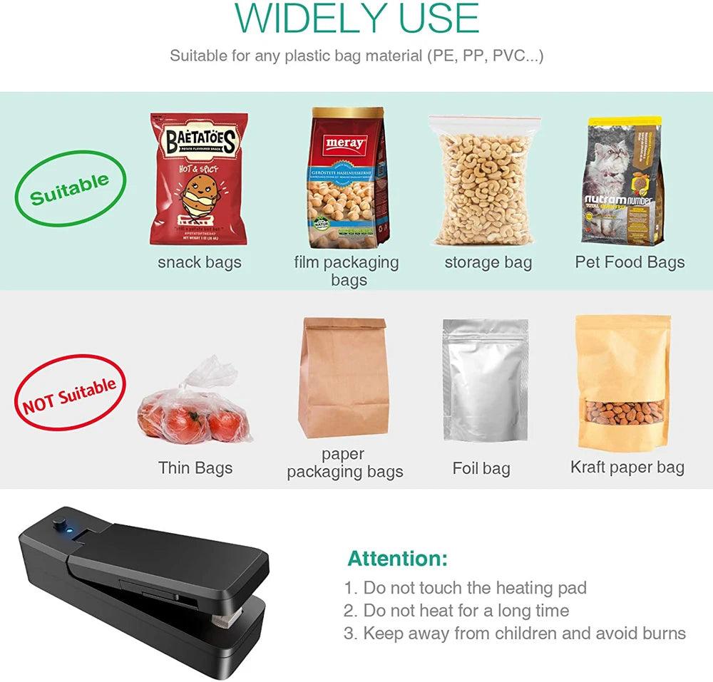 Mini Bag Sealer 2 in 1 Rechargeable Portable Bag Vacuum Heat Sealer&Cutter for Plastic Snack PVC Bags Outdoor Picnic Campaign - Outdoorsavage