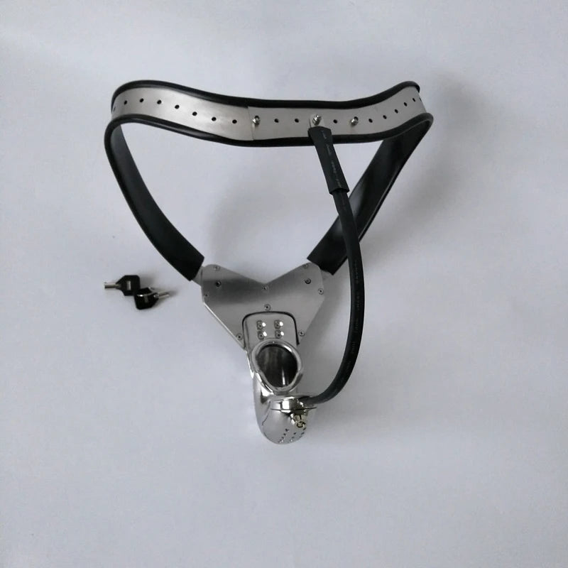 Stainless Steel Chastity Cage With Removable Anal Bead Plug Men