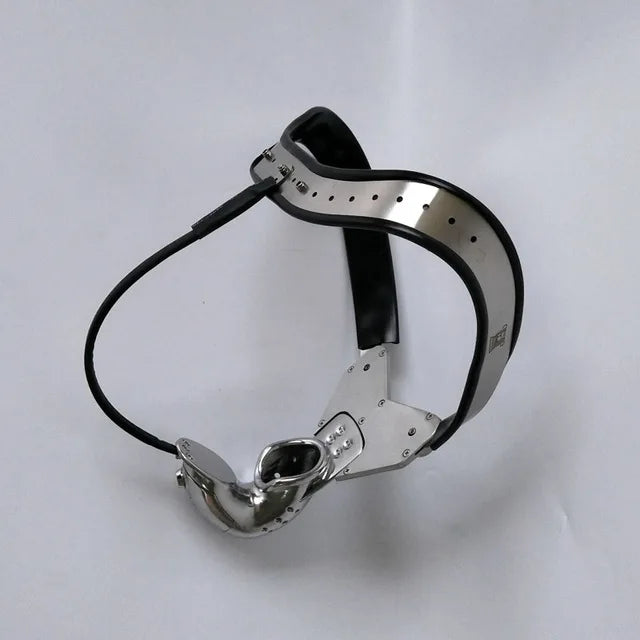 Stainless Steel Chastity Cage With Removable Anal Bead Plug Men