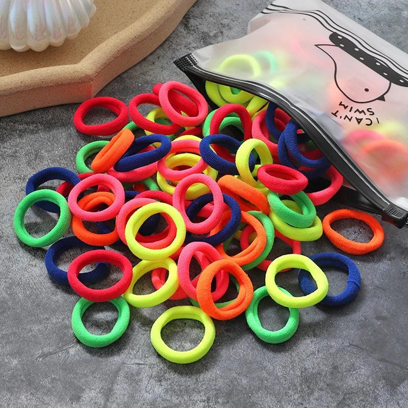 60/100pcs/Set Elastic Hair Bands Girls Hair Accessories Colorful Nylon Headband Kids Ponytail Holder Scrunchie Ornaments Gift - Outdoorsavage