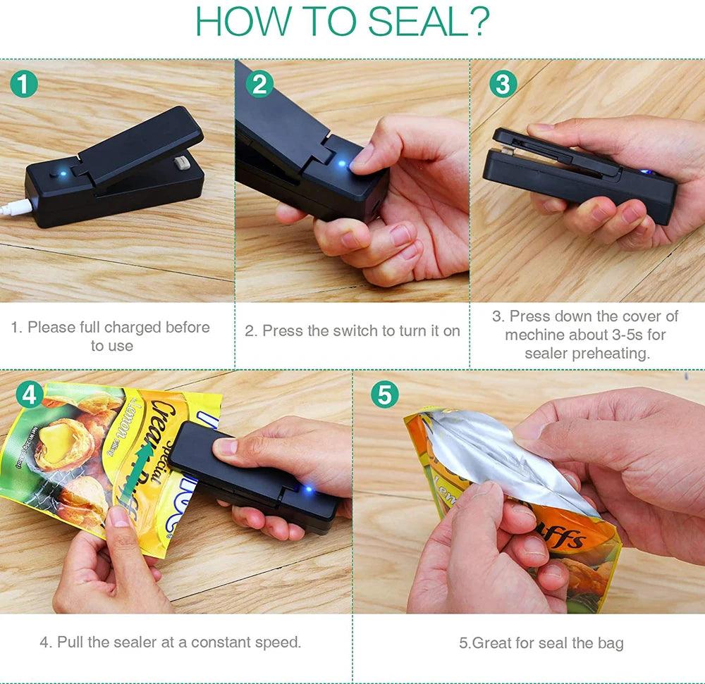 Mini Bag Sealer 2 in 1 Rechargeable Portable Bag Vacuum Heat Sealer&Cutter for Plastic Snack PVC Bags Outdoor Picnic Campaign - Outdoorsavage