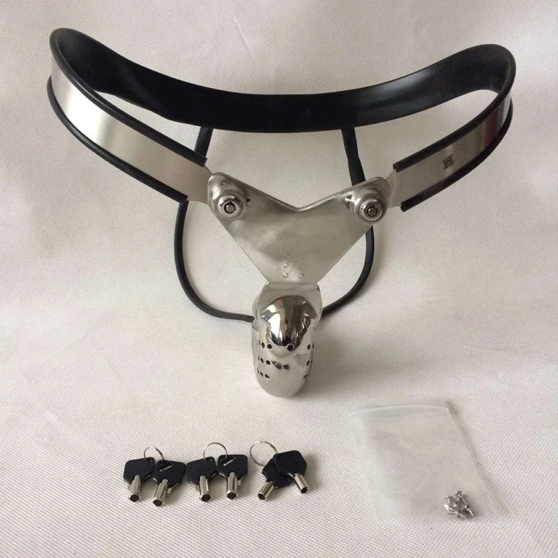 Stainless Steel Chastity Cage With Removable Anal Bead Plug Men