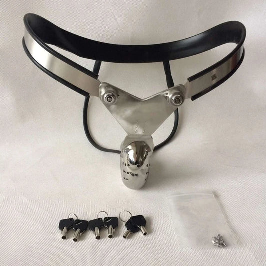 Stainless Steel Chastity Cage With Removable Anal Bead Plug Men
