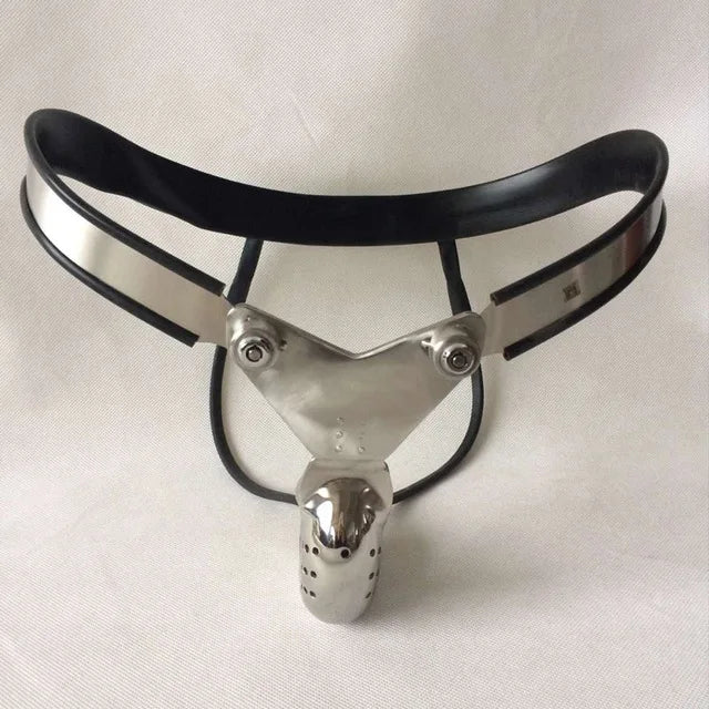 Stainless Steel Chastity Cage With Removable Anal Bead Plug Men