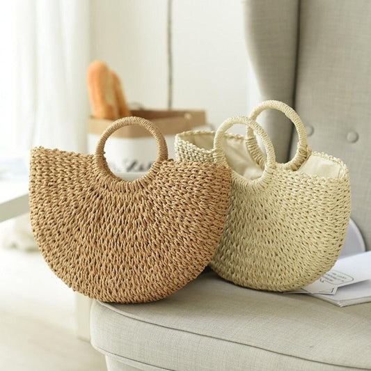 Summer Top Handle Semi Circle Straw Bag - Outdoorsavage