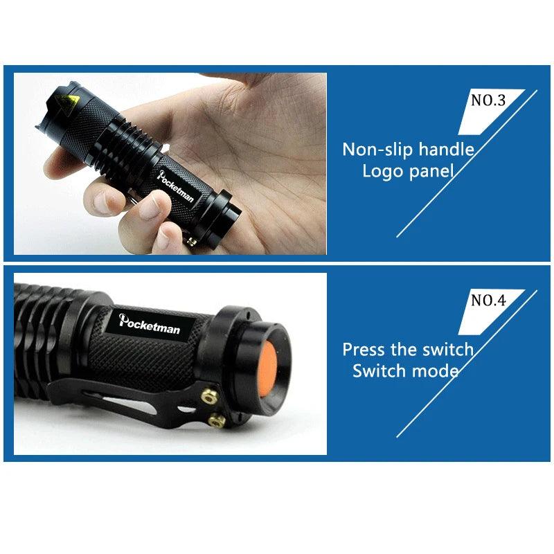 Powerful Tactical Flashlights Portable LED Camping Lamps 3 Modes Zoomable Torch Light Lanterns Self Defense 6pcs/Lot z50 - Outdoorsavage