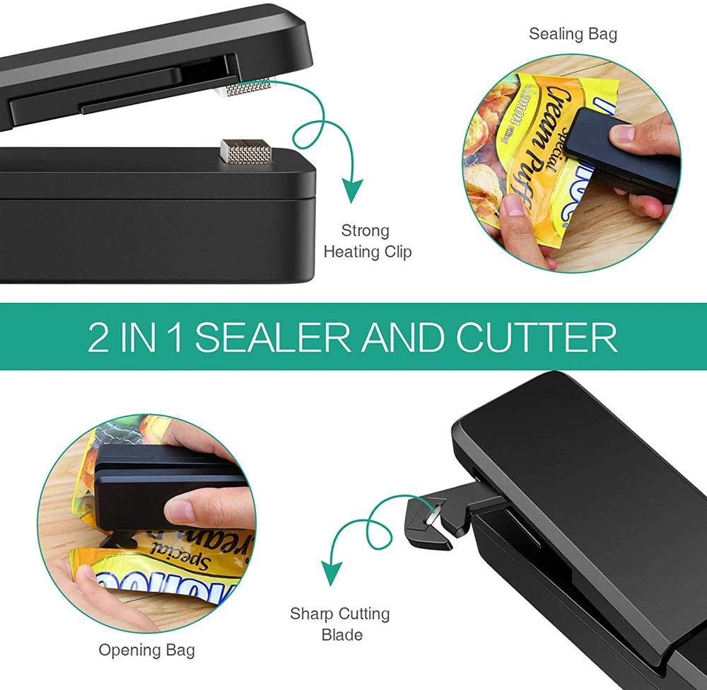 Mini Bag Sealer 2 in 1 Rechargeable Portable Bag Vacuum Heat Sealer&Cutter for Plastic Snack PVC Bags Outdoor Picnic Campaign - Outdoorsavage