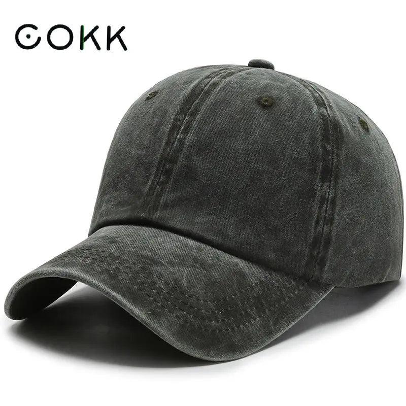 COKK Washed Cotton Adjustable Solid Color Baseball Cap Women Men Unisex Couple Cap Fashion Dad Hat Snapback Cap High Quality - Outdoorsavage