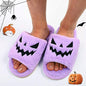 Halloween Pumpkin Fuzzy Slippers Soft Plush Cozy Open Toe Women Slides