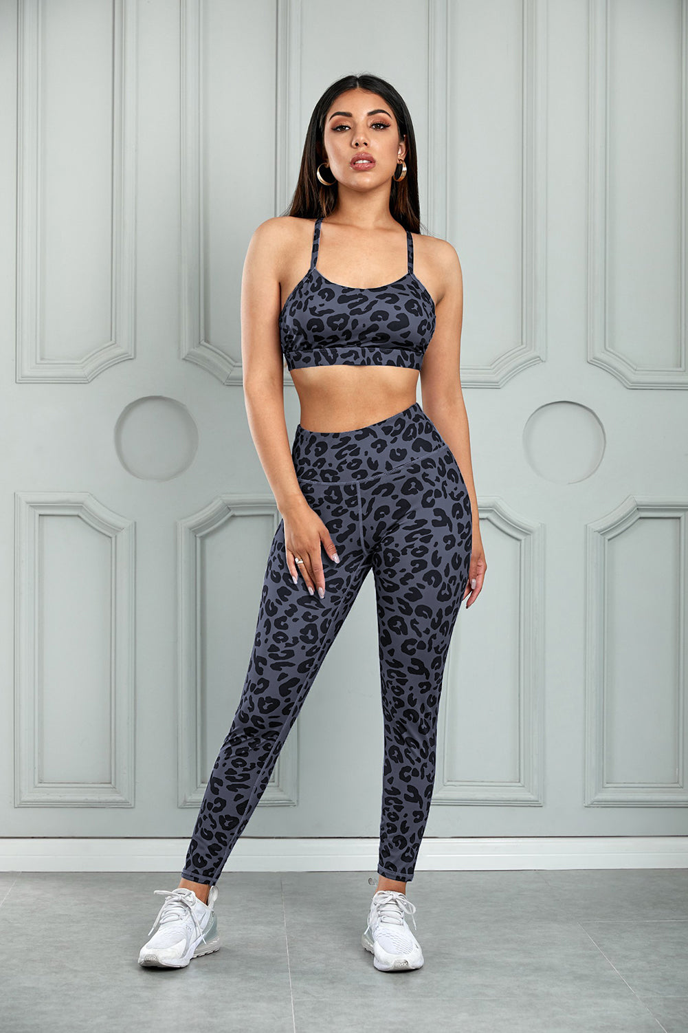 Charcoal Leopard Sports Bra and Legging Set