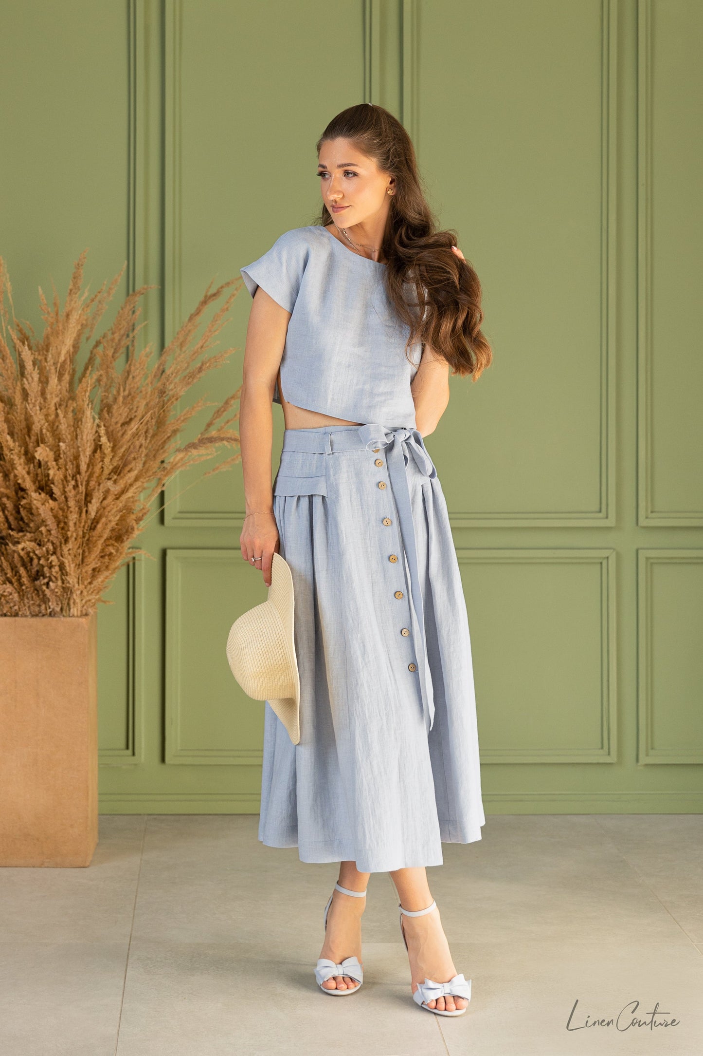 Taormina Set | Linen Crop Top and Flared Midi Skirt