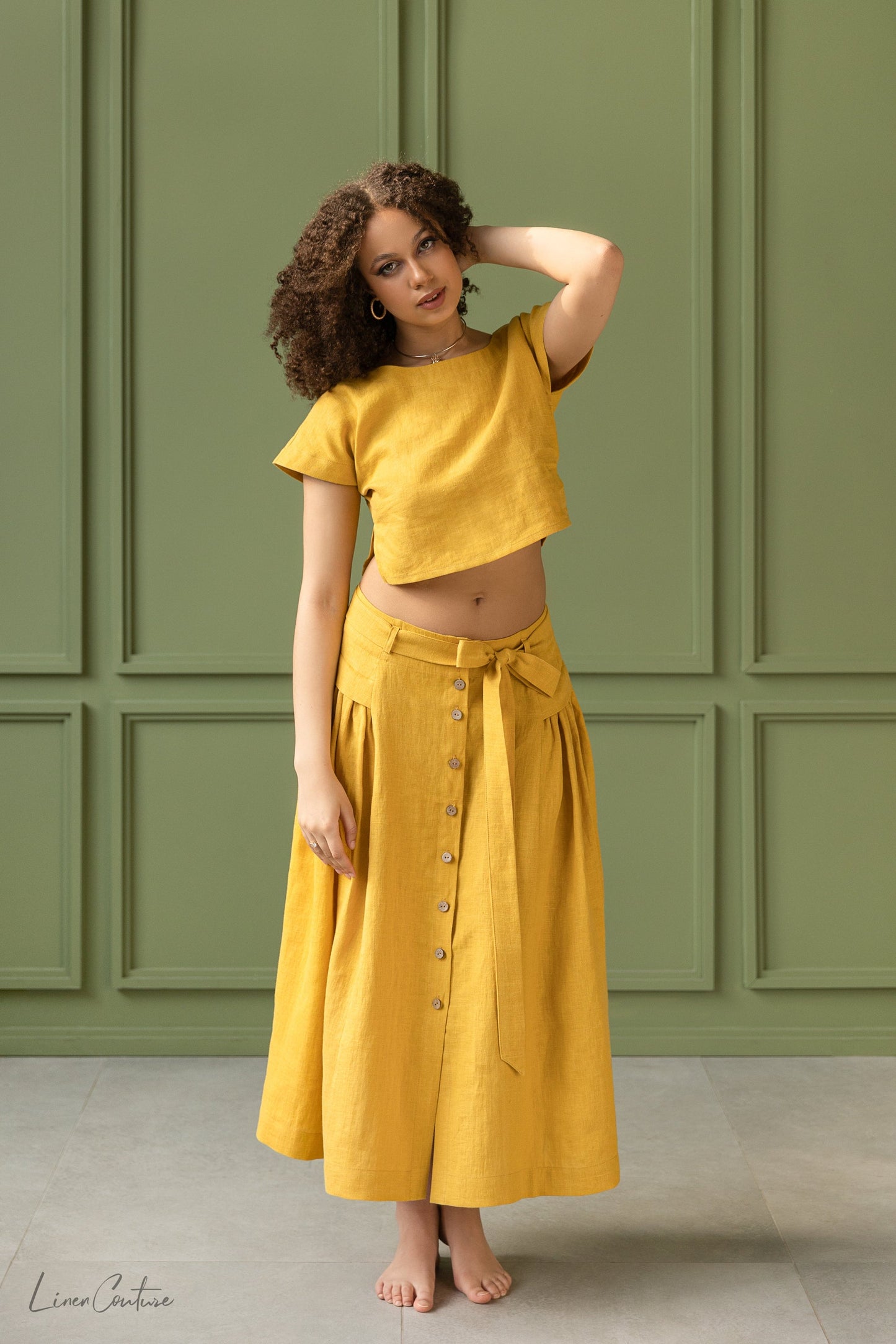 Taormina Set | Linen Crop Top and Flared Midi Skirt