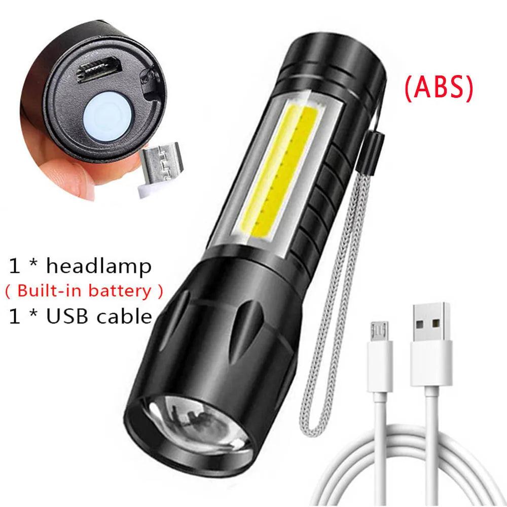 Built In Battery Q5 Portable Mini Led Flashlight Zoom Torch COB Lamp 2000 Lumens Adjustable Penlight Waterproof for Outdoor - Outdoorsavage