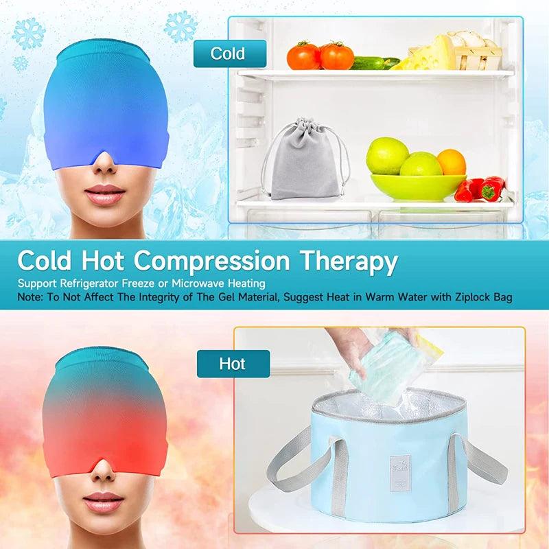 Form Fitting Gel Ice Headache Migraine Relief Hat Cold Compress Therapy Cap Ice Head Wrap Pack Mask for Tension Sinus Stress - Outdoorsavage