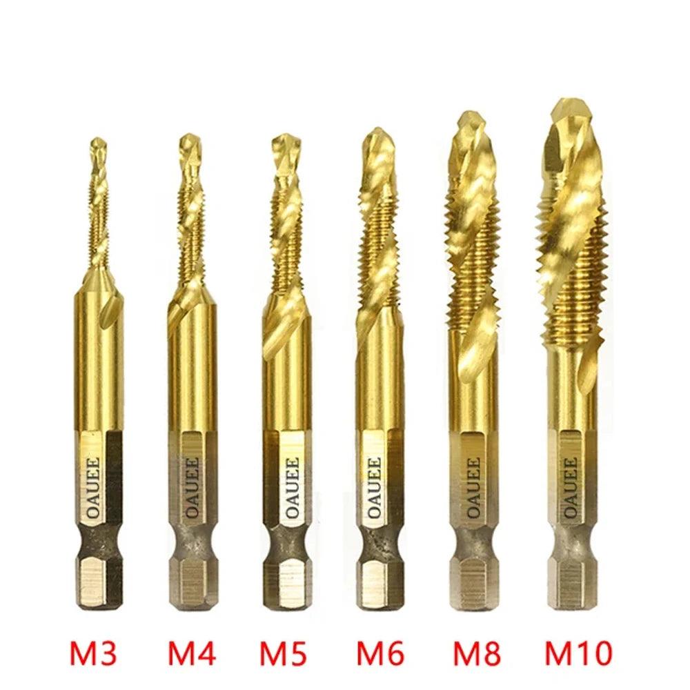 1/6Pcs Tap Drill Bit Set Hex Shank Titanium Plated HSS Screw Thread Bit Screw Machine Compound Tap M3 M4 M5 M6 M8 M10 Hand Tools - Outdoorsavage