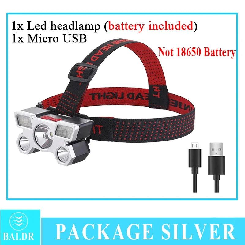 USB Rechargeable Headlamp Portable 5LED Headlight Built in Battery Torch Portable Working Light Fishing Camping Head Light - Outdoorsavage