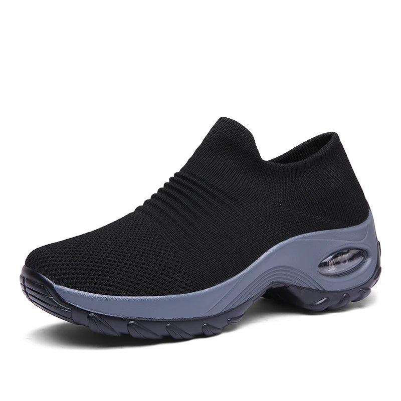 Women's Casual Sports Socks Sneakers Fashionable Thick Sole Air Cushion, Elevated Sloping Heel Rocking Shoes - Outdoorsavage