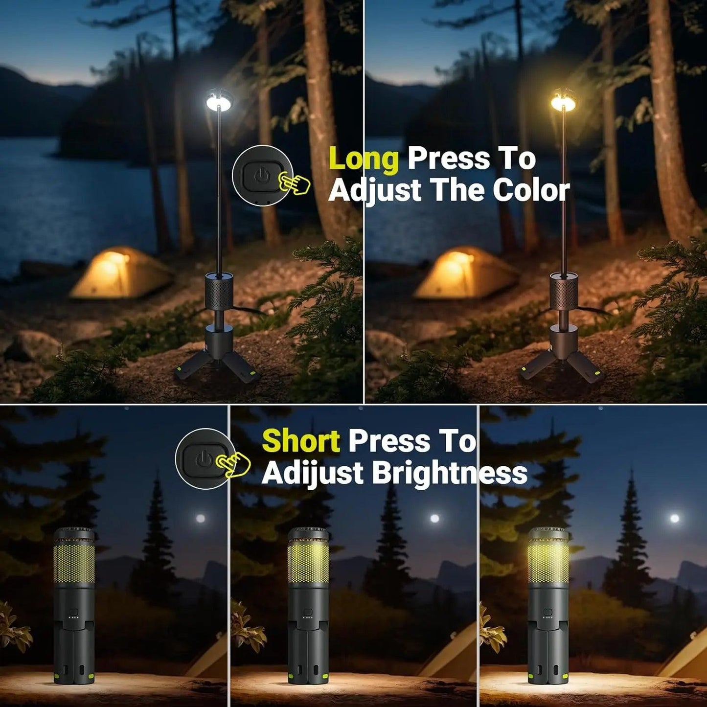 LED Outdoor Camping Lantern, UBS Rechargeable, Adjustable Color Temperature Outdoor Portable Lantern, IP65 Waterproof, Retractab - Outdoorsavage