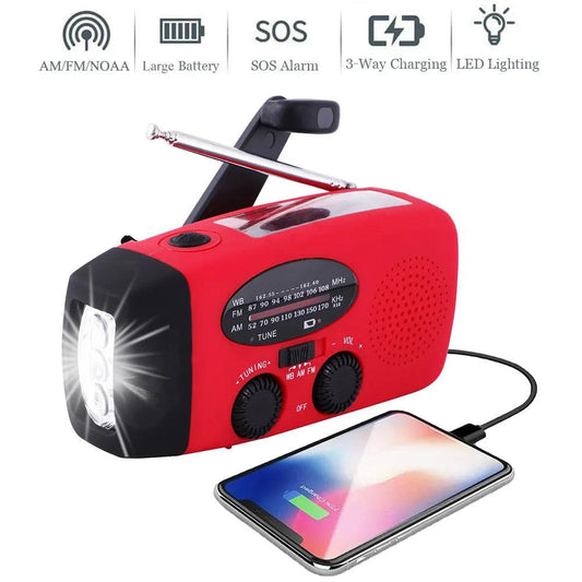 Solar Hand Crank Powered Camping Light With AM/FM Radio Outdoor 2000mAh USB Charging Multifunctional Hand Dynamo LED Flashlight - Outdoorsavage