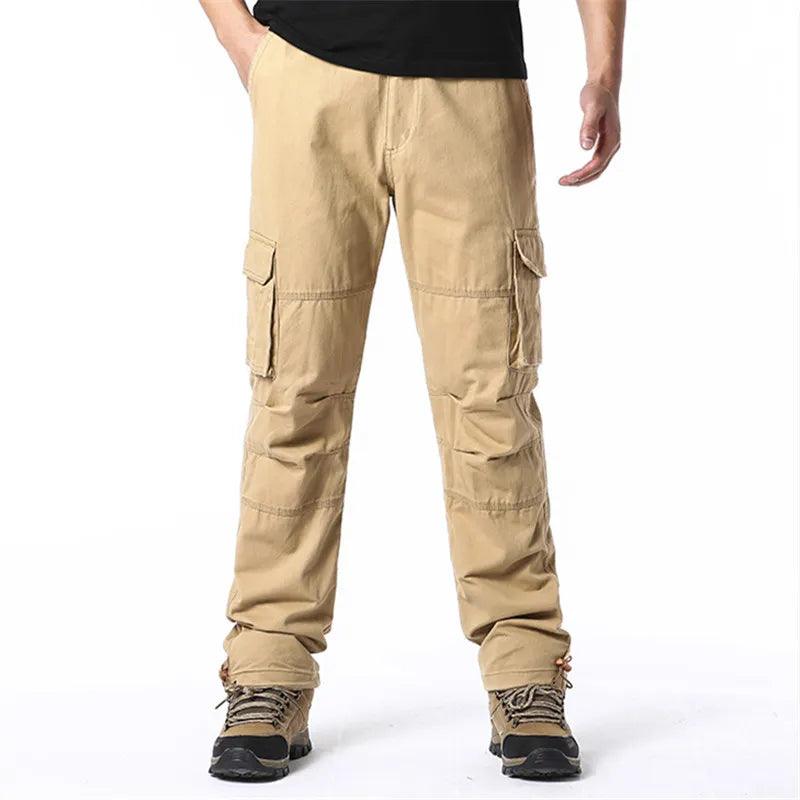 Large Pocket Loose Overalls Men's Outdoor Sports Jogging Tactical Pants Elastic Waist Pure Cotton Casual Work Pants - Outdoorsavage