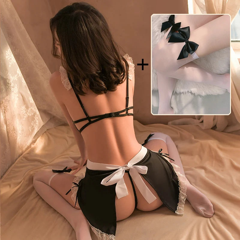 Sexy Lingerie Low-Cut Tied Maid Dress