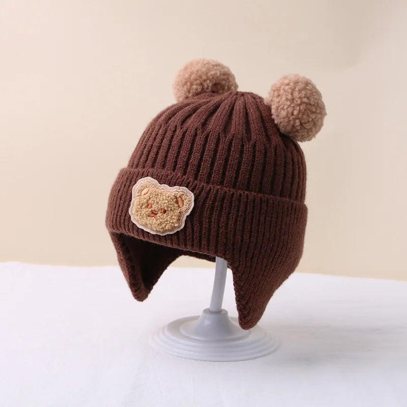 Winter Baby Beanie Cap Cartoon Bear Ear Protection Knitted Hat for Toddler Boys Girls Cute Korean Warm Kids Crochet Hats Gorras - Outdoorsavage