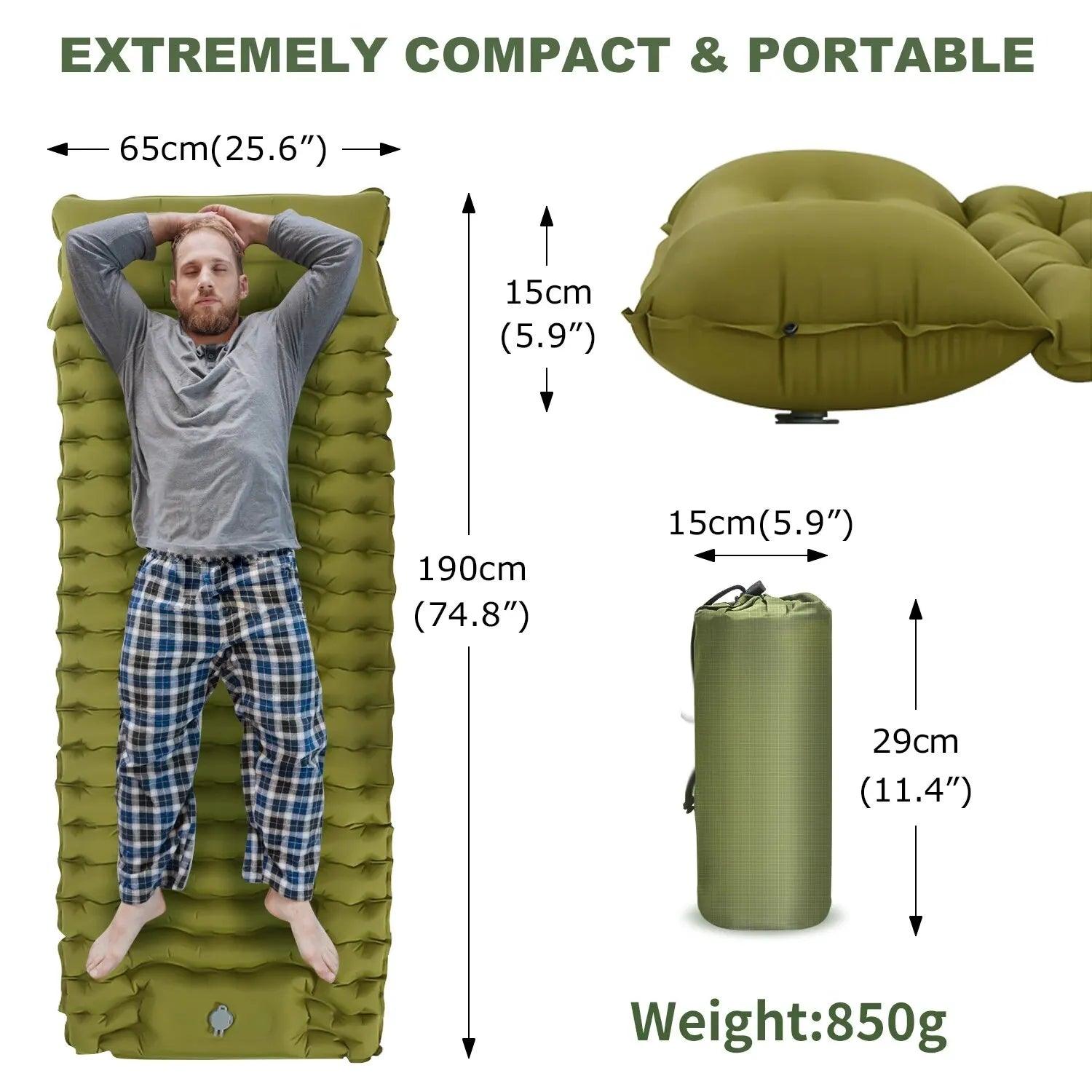 WESTTUNE Outdoor Camping Inflatable Mattress Thicken Sleeping Pad with Built-in Pillow & Pump Air Mat for Travel Hiking Climbing - Outdoorsavage