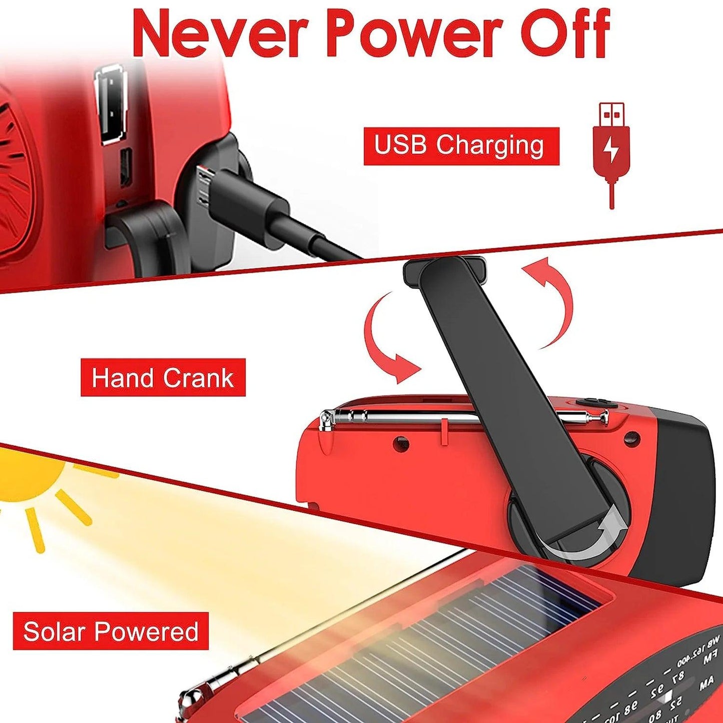 Solar Hand Crank Powered Camping Light With AM/FM Radio Outdoor 2000mAh USB Charging Multifunctional Hand Dynamo LED Flashlight - Outdoorsavage