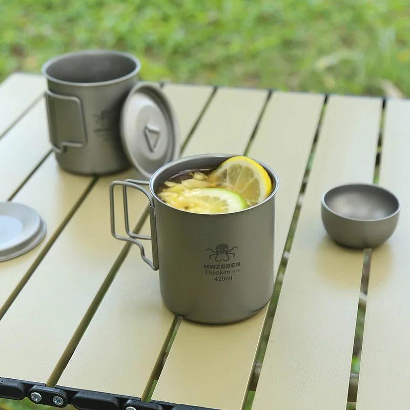 Titanium Alloy Ultralight Cup, Camping Gear, Hiking Cup, Cutlery, Foldable Handle, Outdoor Water Cup, Portable Sports Mug - Outdoorsavage