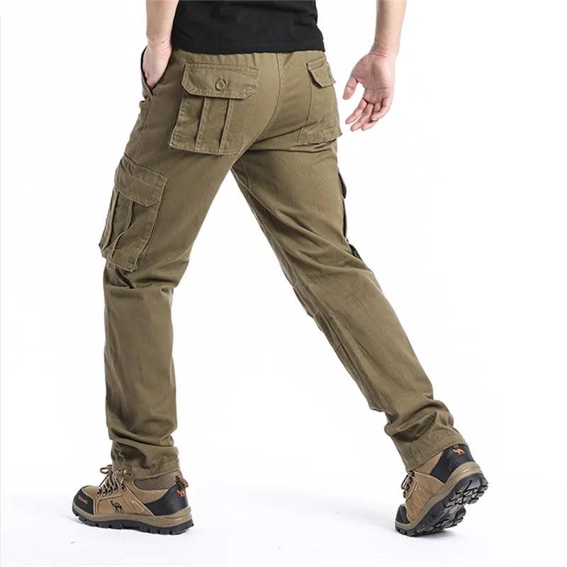 Large Pocket Loose Overalls Men's Outdoor Sports Jogging Tactical Pants Elastic Waist Pure Cotton Casual Work Pants - Outdoorsavage