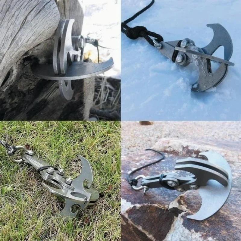 Folding Grappling Hook Multifunctional Stainless Steel Survival Outdoor Climbing Claw Carabiner Camping Gear Multitool Edc Gear - Outdoorsavage