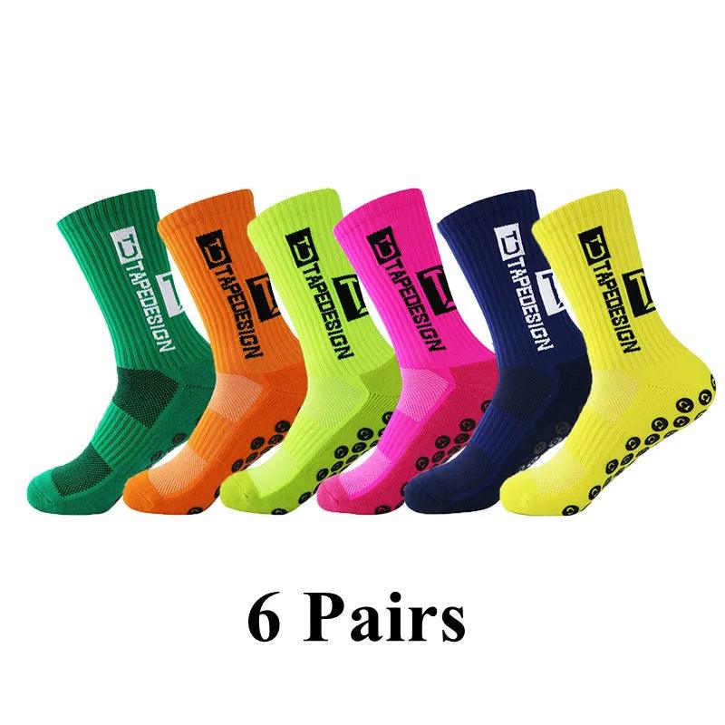 6Pairs/Lot 2023 New ANTI SLIP Tapedesign Football Socks Mid Calf Non-Slip Soccer Sport Cycling Sports Mens Sock EU38-45 - Outdoorsavage