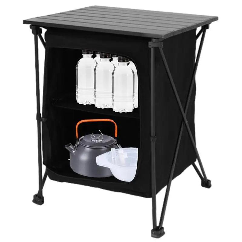 Outdoor Cooking Table Cabinet Storage Organizer Folding Barbecue Table - Outdoorsavage