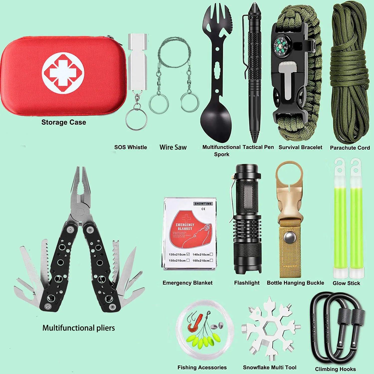 Survival Gear Tactical Gear Survival Kit Outdoor Camping First Aid Kit Multifunct Survival Supplies Gift For Husband,Boyfriend - Outdoorsavage