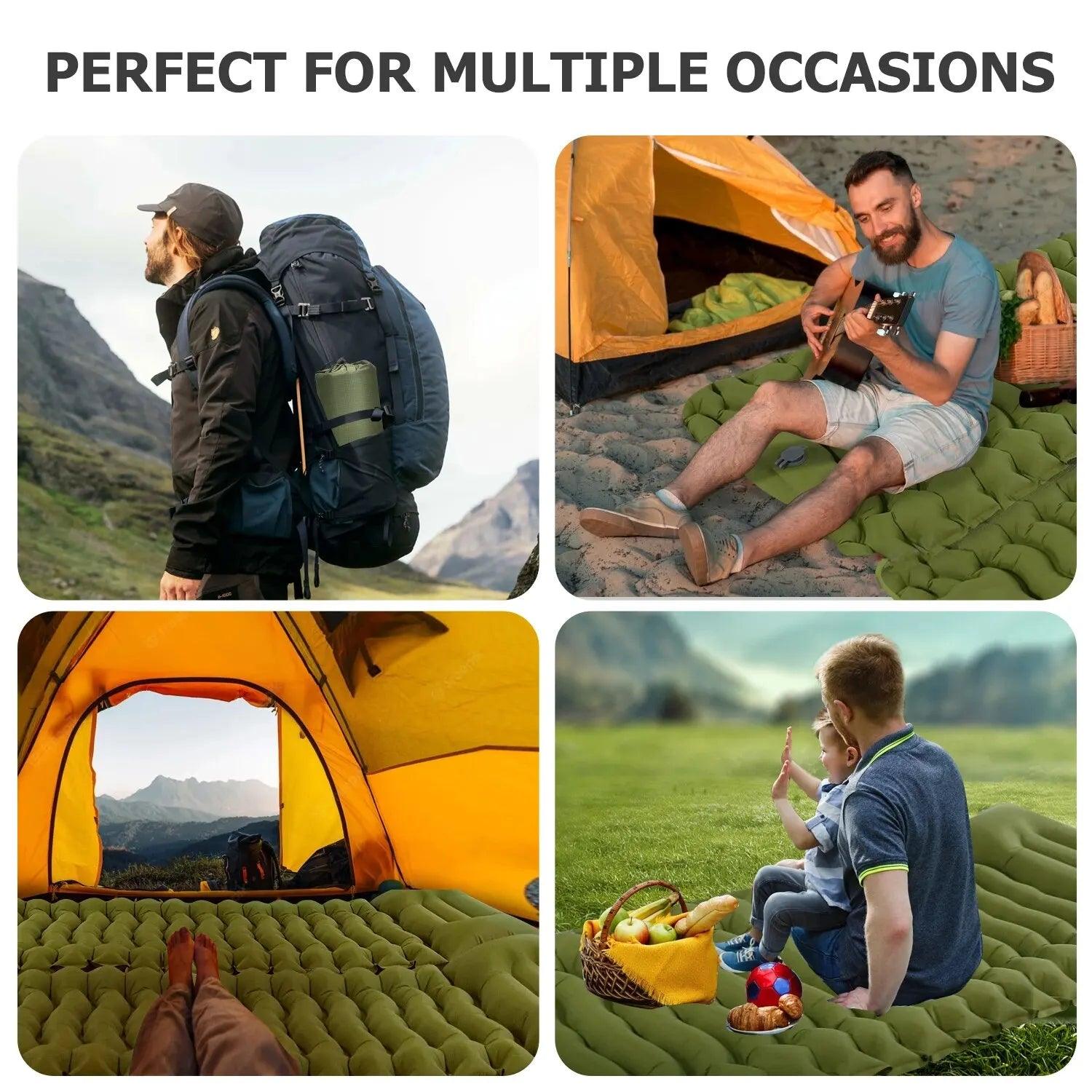 WESTTUNE Outdoor Camping Inflatable Mattress Thicken Sleeping Pad with Built-in Pillow & Pump Air Mat for Travel Hiking Climbing - Outdoorsavage