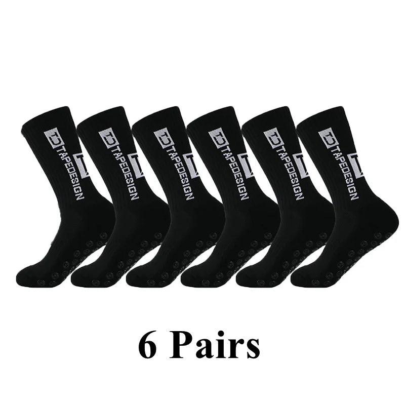 6Pairs/Lot 2023 New ANTI SLIP Tapedesign Football Socks Mid Calf Non-Slip Soccer Sport Cycling Sports Mens Sock EU38-45 - Outdoorsavage