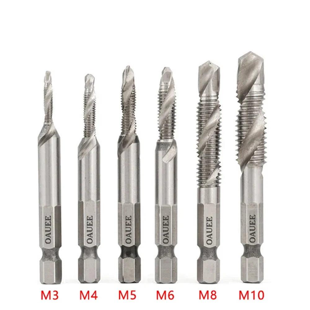 1/6Pcs Tap Drill Bit Set Hex Shank Titanium Plated HSS Screw Thread Bit Screw Machine Compound Tap M3 M4 M5 M6 M8 M10 Hand Tools - Outdoorsavage