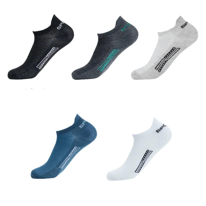 5 Pairs/Lot High Quality Men Ankle Socks Breathable Cotton Sports Mesh Casual Athletic Thin Cut Short Sokken Plus Size - Outdoorsavage