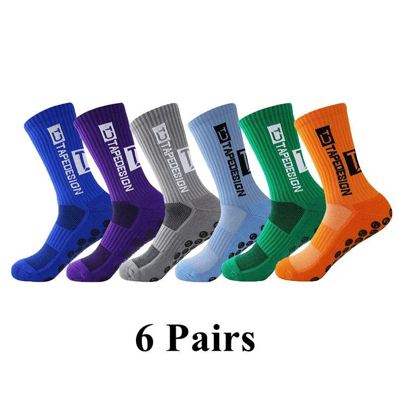 6Pairs/Lot 2023 New ANTI SLIP Tapedesign Football Socks Mid Calf Non-Slip Soccer Sport Cycling Sports Mens Sock EU38-45 - Outdoorsavage