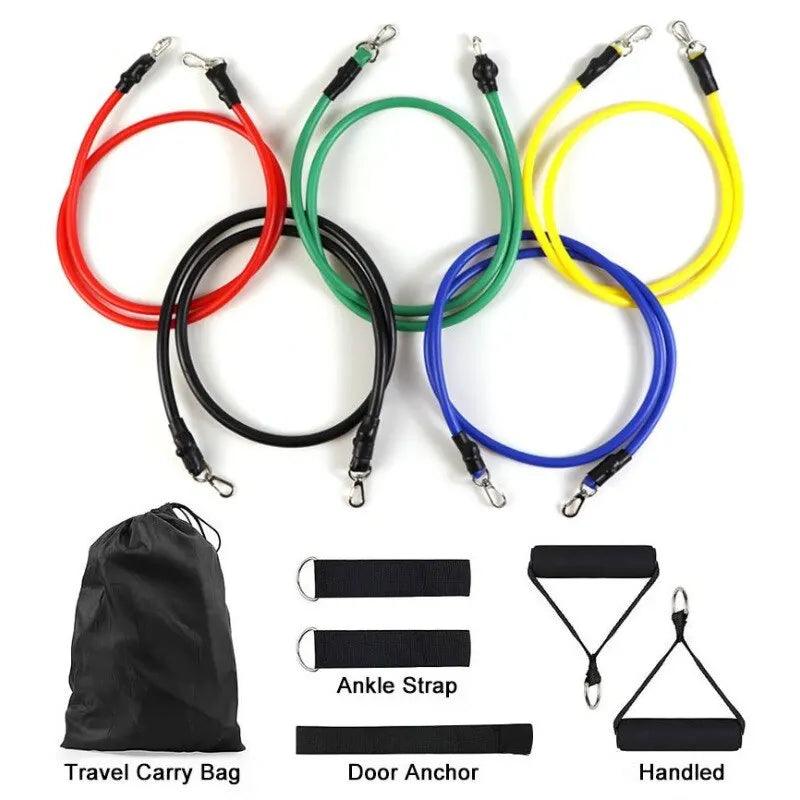 11pcs/Set Pull Rope, Resistance Bands, Portable Fitness Equipment, Ankle Strap, Chest Expander, Elastic Exercise Band - Outdoorsavage