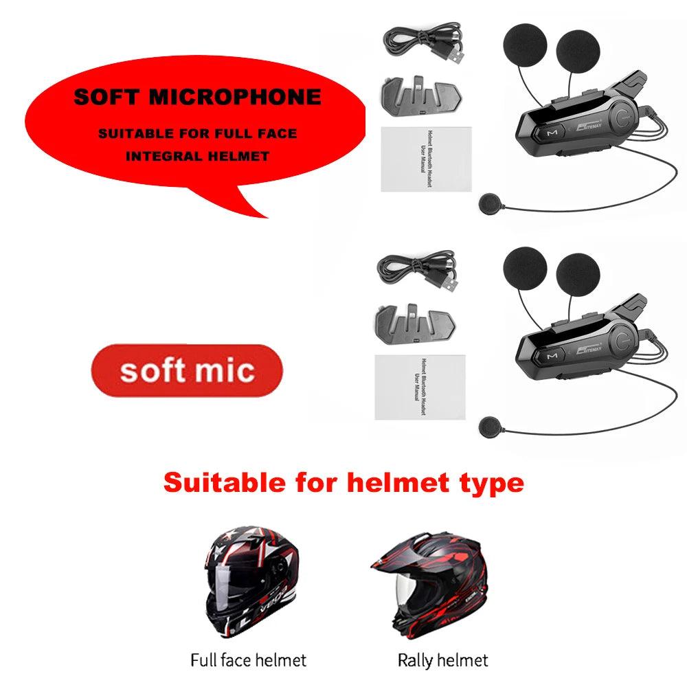 1/2Pcs Bluetooth Motorcycle Helmet Intercom Headset for 2 Rider intercomunicador Moto Wireless Interphone Noice Reduction - Outdoorsavage