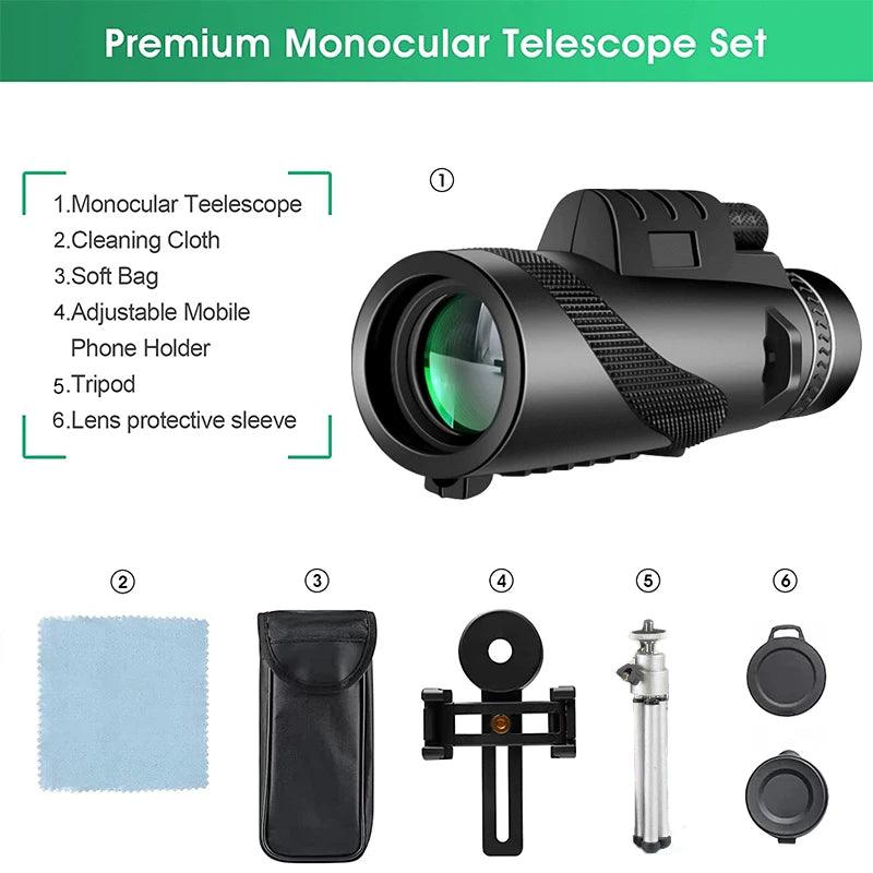 80x100 HD ZOOM Powerful Monocular Telescope Portable Binoculars Long Range Telescope Hunting Camping With Tripod Phone Clip - Outdoorsavage