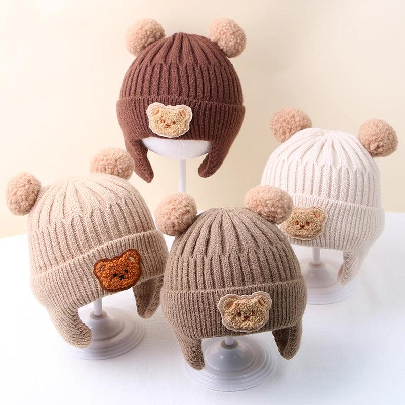 Winter Baby Beanie Cap Cartoon Bear Ear Protection Knitted Hat for Toddler Boys Girls Cute Korean Warm Kids Crochet Hats Gorras - Outdoorsavage