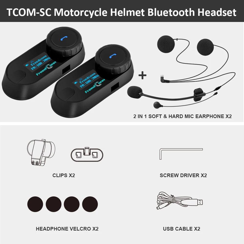 Freedconn Motorcycle Intercom Wireless Bluetooth Helmet Headset Moto Helmets Communication System 1000m Interphone Headsets - Outdoorsavage