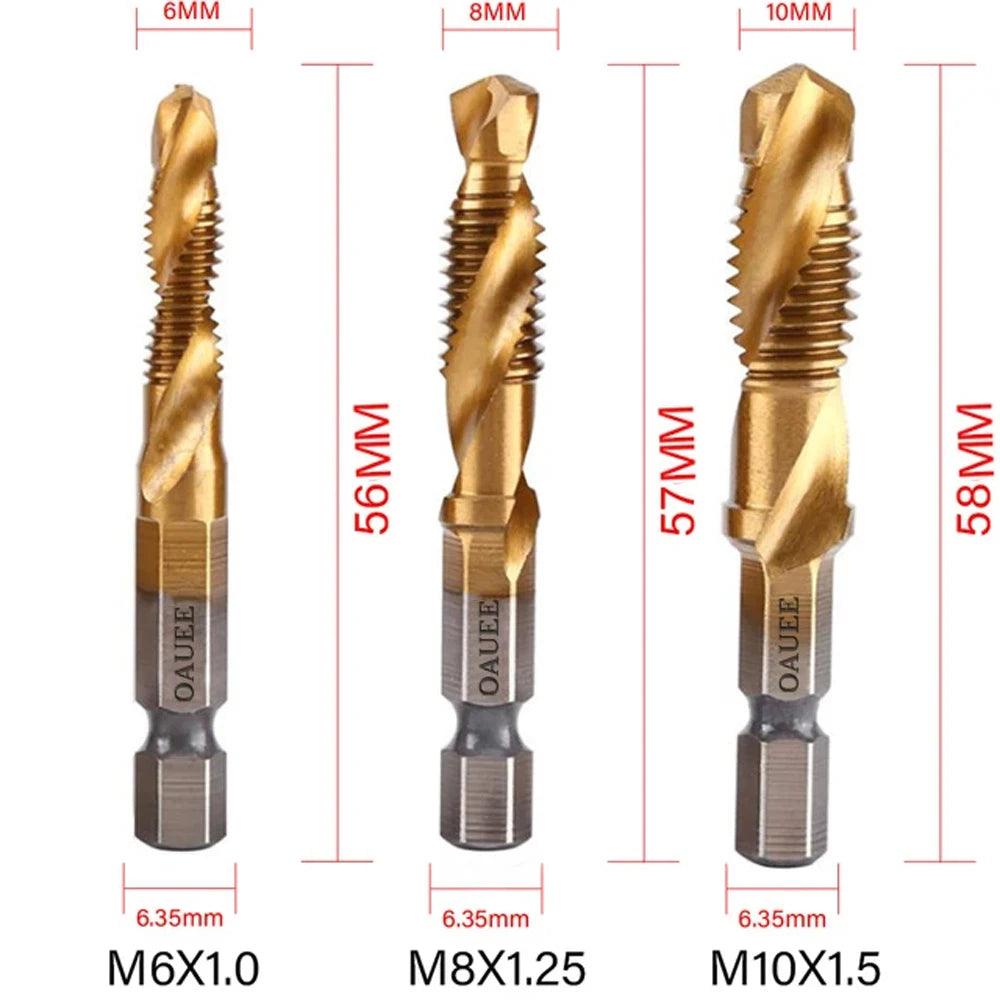 1/6Pcs Tap Drill Bit Set Hex Shank Titanium Plated HSS Screw Thread Bit Screw Machine Compound Tap M3 M4 M5 M6 M8 M10 Hand Tools - Outdoorsavage