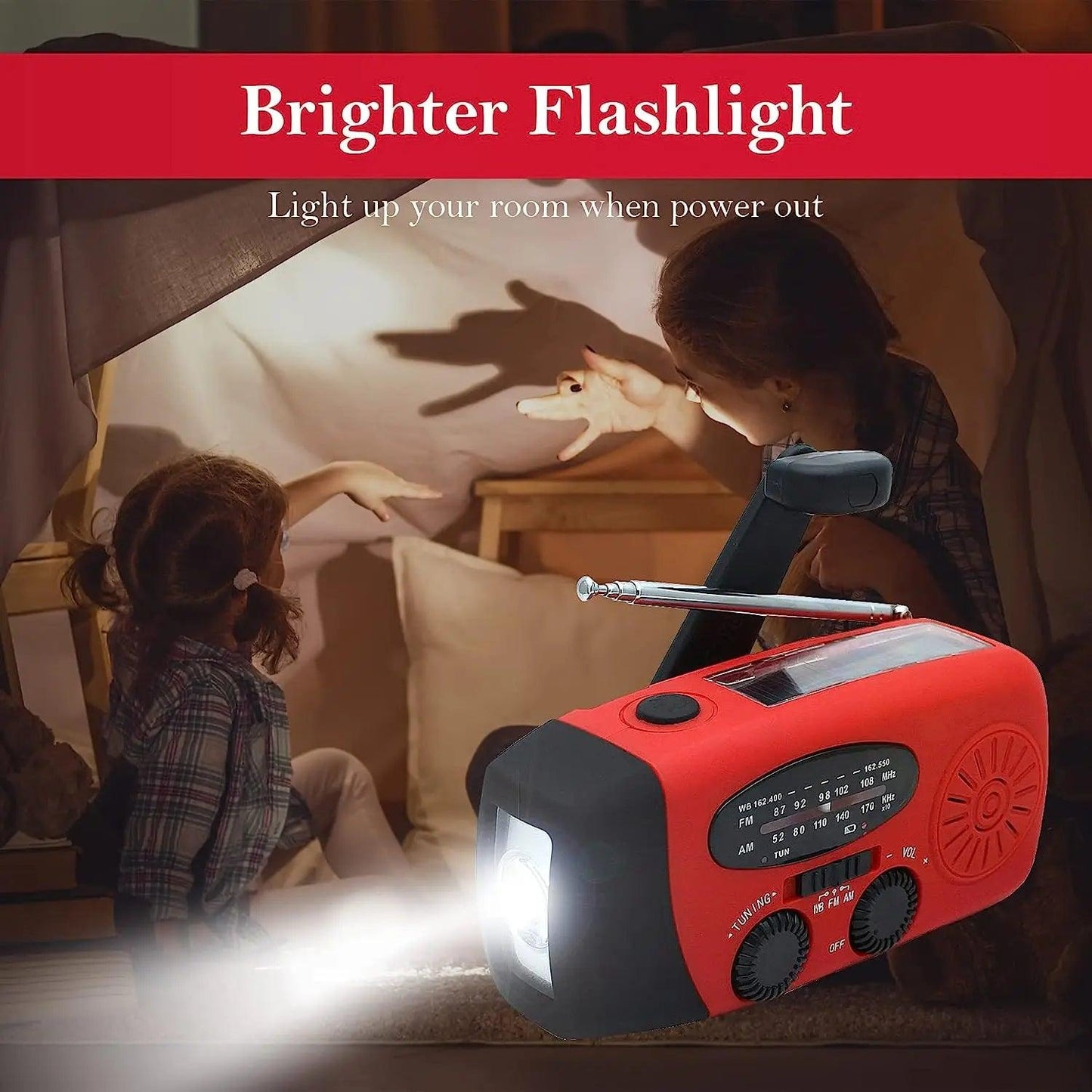 Solar Hand Crank Powered Camping Light With AM/FM Radio Outdoor 2000mAh USB Charging Multifunctional Hand Dynamo LED Flashlight - Outdoorsavage