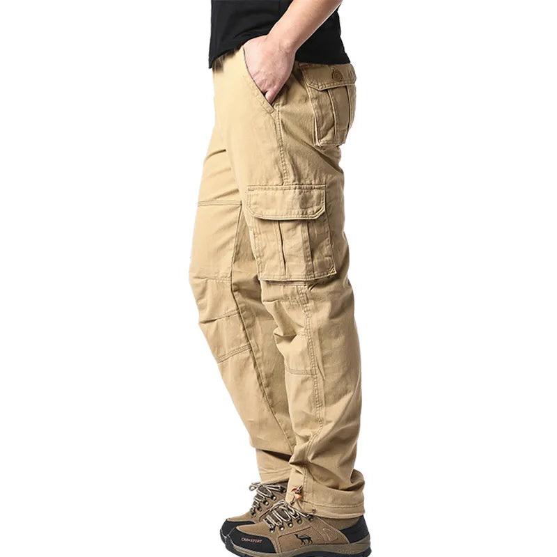 Large Pocket Loose Overalls Men's Outdoor Sports Jogging Tactical Pants Elastic Waist Pure Cotton Casual Work Pants - Outdoorsavage