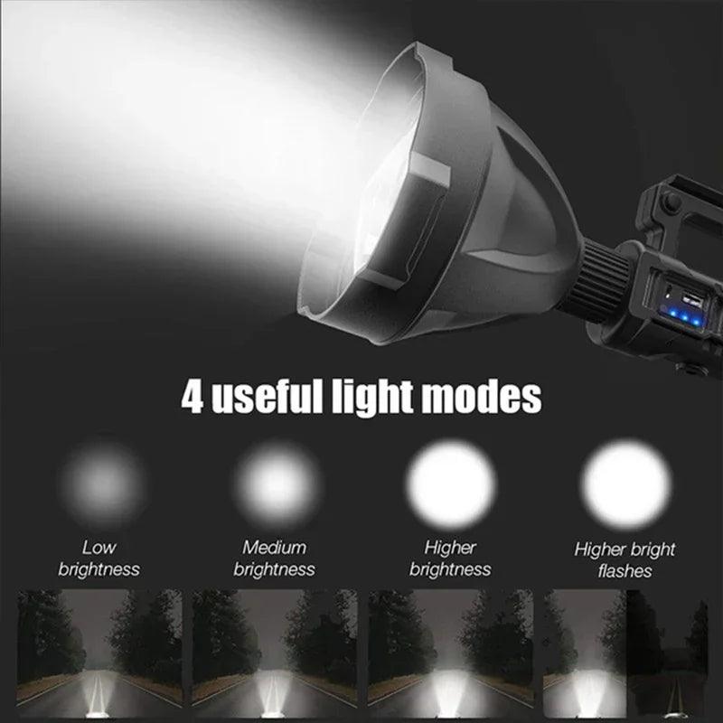 P90 Portable Powerful LED Flashlight Mountable Bracket Handheld Searchlight USB Rechargeable Spotlight Waterproof Torch Light - Outdoorsavage